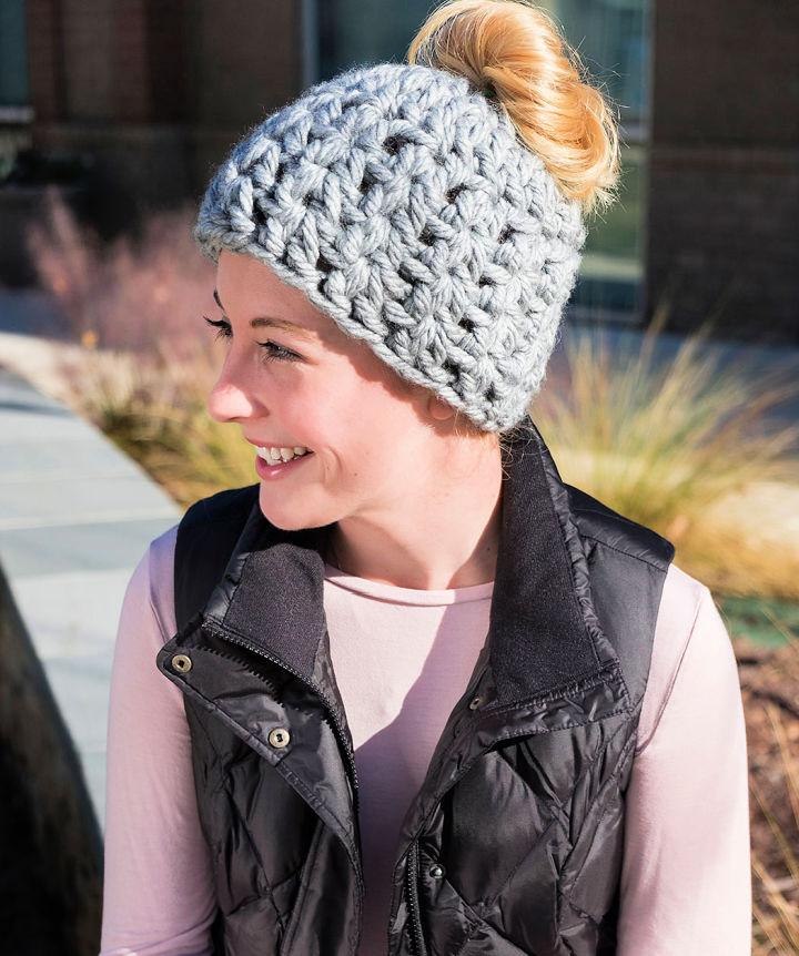 Crochet On Trend Messy Bun Hat Pattern