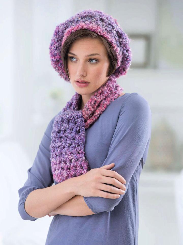 Crochet One Skein Beret and Scarf Set