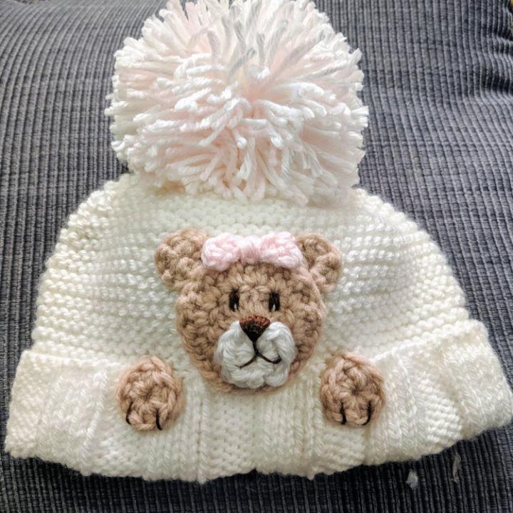 Crochet Peek a boo Teddy Bear Hat Pattern