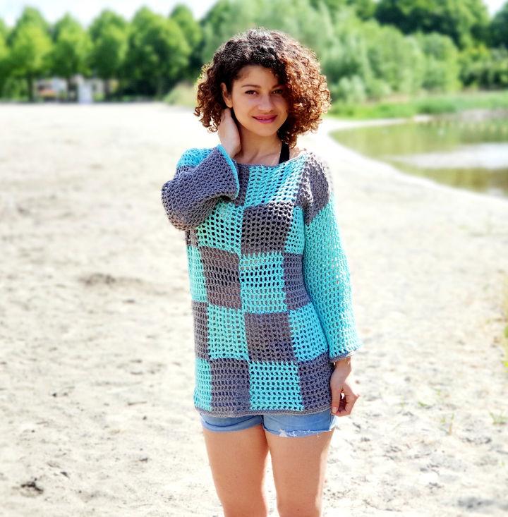 Crochet Plaid Summer Sweater Pattern