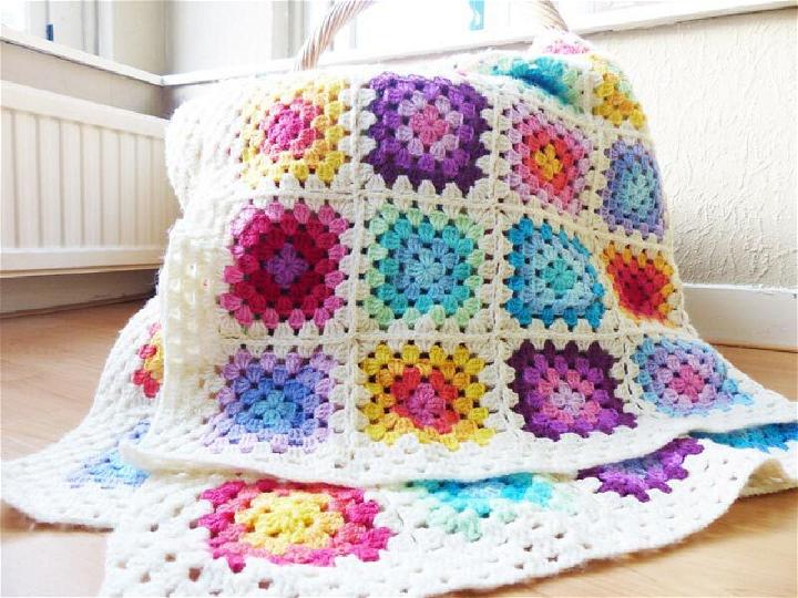 Crochet Rainbow Granny Square Blanket Pattern
