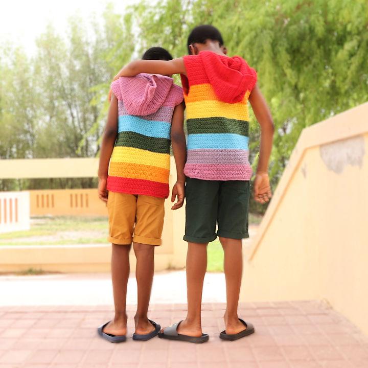 Crochet Rainbow Hoodie for Boys Free Pattern