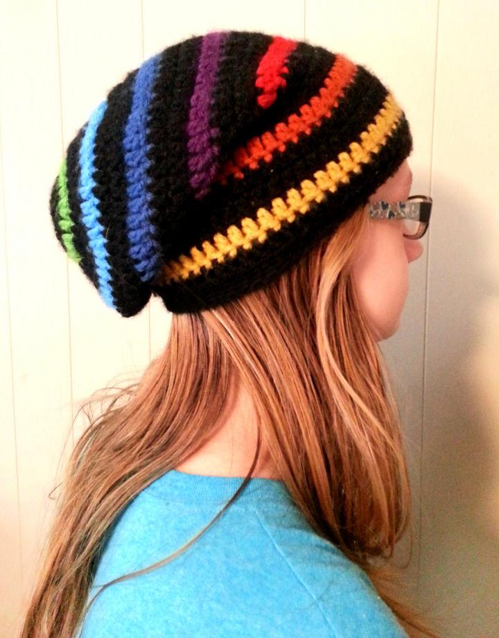 Crochet Rainbow Slouch Hat Pattern