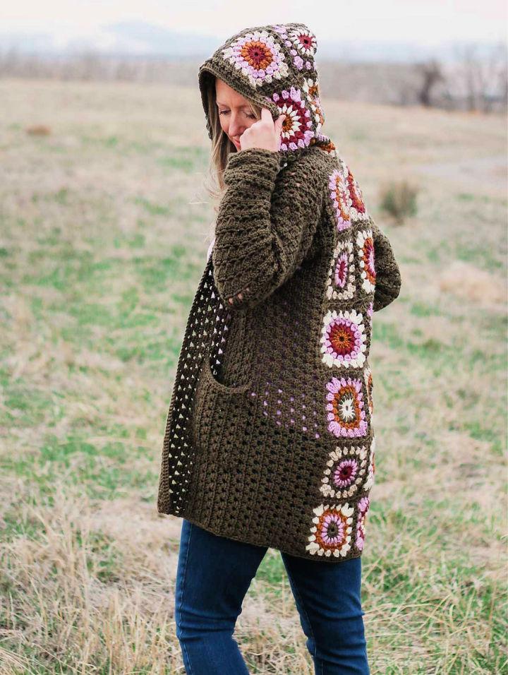 Crochet Revival Granny Square Cardigan With Hooded