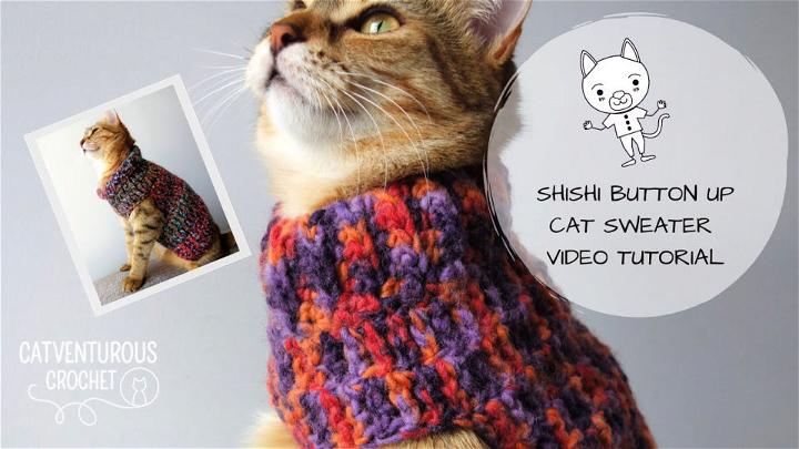 Crochet Shishi Button up Cat Sweater Pattern