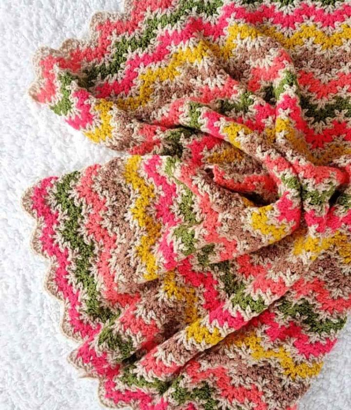 Crochet V stitch Ripple Baby Blanket Free Pattern