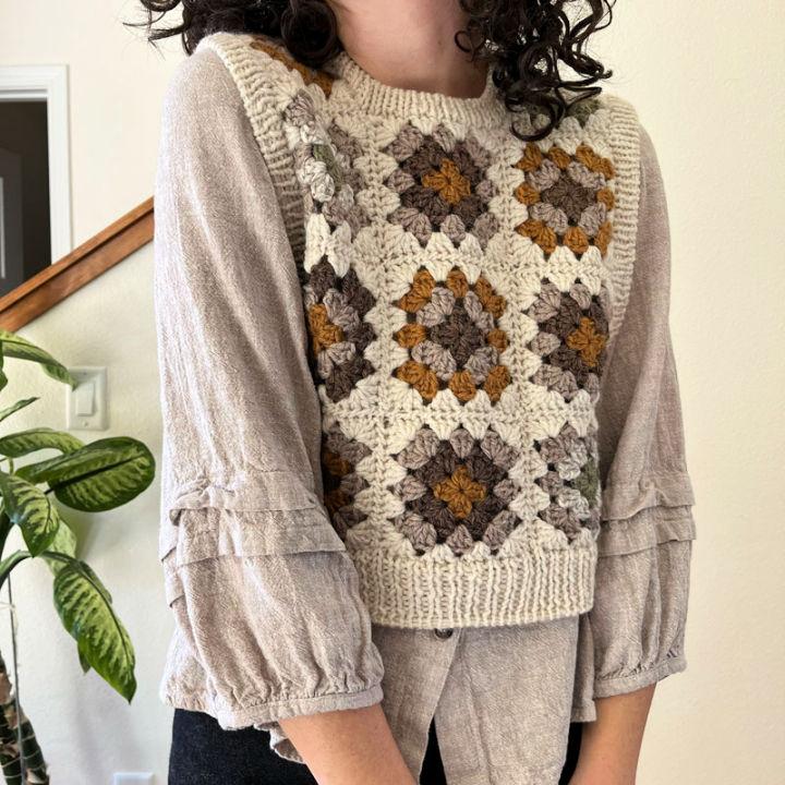 Crocheted Granny Square Sweater Vest - Free Pattern