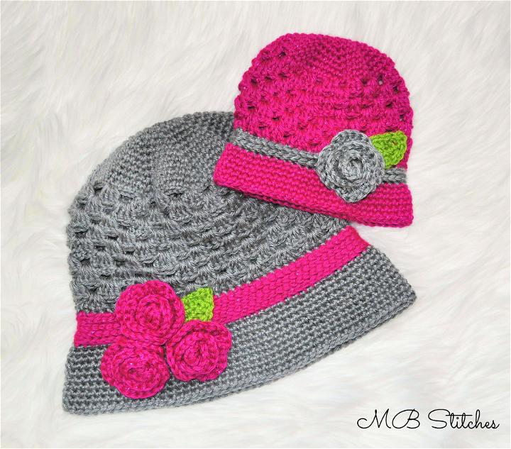 Crocheted Mom and Baby Cloche Hat Set