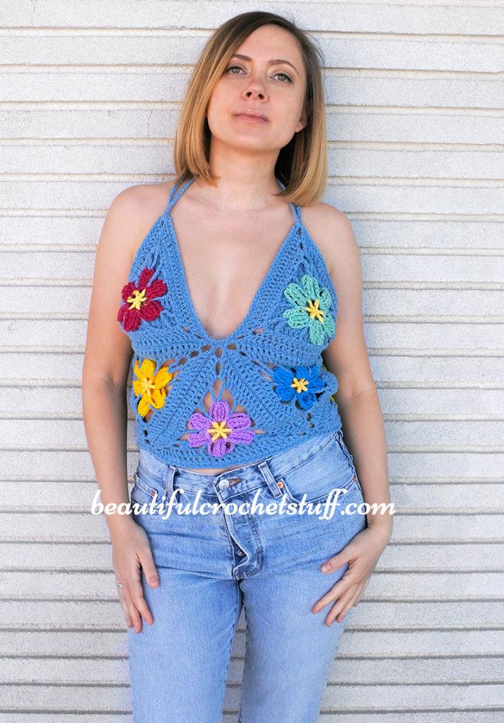 Cute Crochet Halter Flower Top Pattern