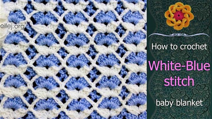 Double Sided Crochet White and Blue Baby Boy Blanket Pattern