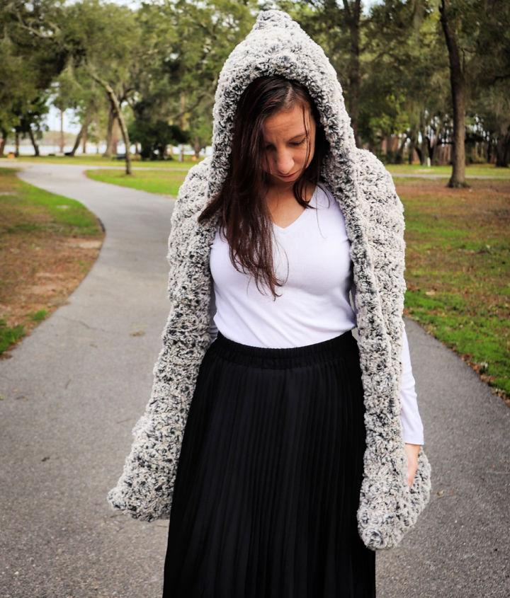 Faux Fur Hooded Scarf With Pockets