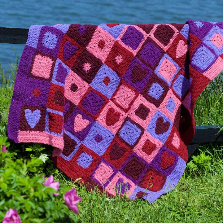 Free Crochet Happy Hearts Afghan Pattern