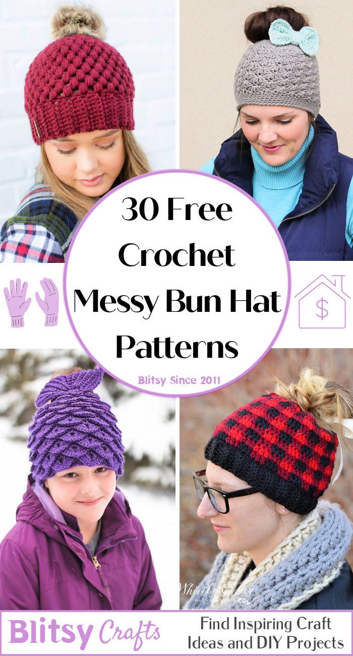 30 Free Crochet Messy Bun Hat Patterns - Blitsy