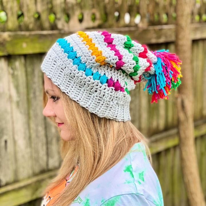 Gorgeous Crochet Grey and Rainbow Slouchy Beanie Pattern