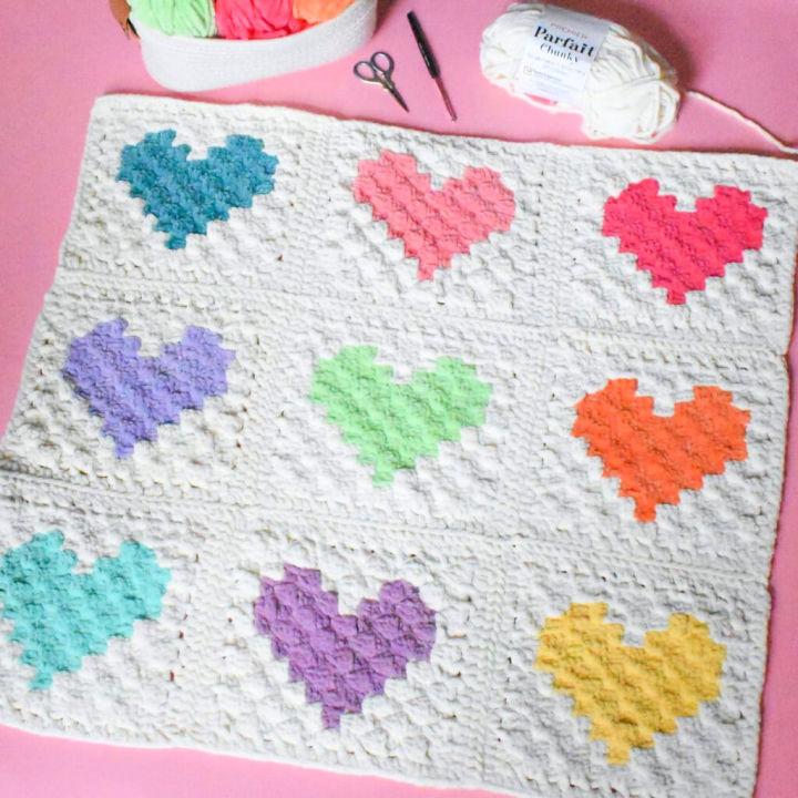 Hearts Corner to Corner Baby Blanket Crochet Pattern