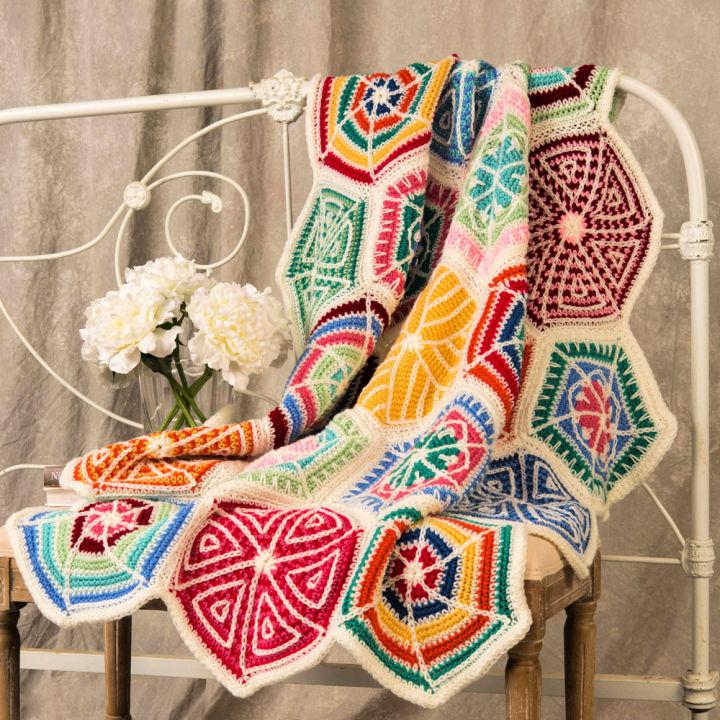 Hexagon Crochet Mandala Sampler Throw