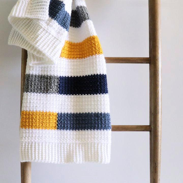 Mesh Stitch Crochet Stripe Baby Boy Blanket Pattern