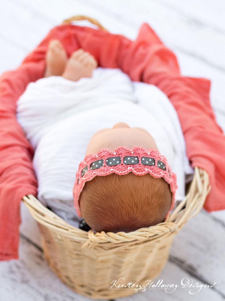 Newborn Crochet Scalloped Lace Baby Headband Pattern