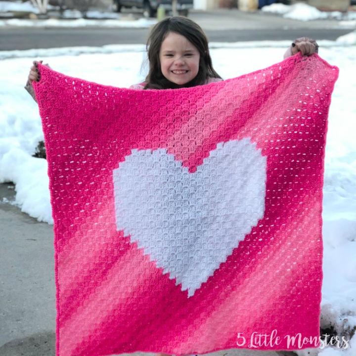 Ombre Heart C2C Crochet Blanket Pattern
