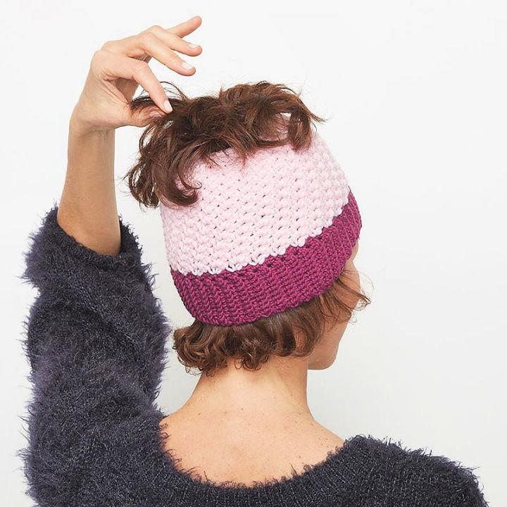 Pretty Crochet Pink Messy Bun Hat Pattern