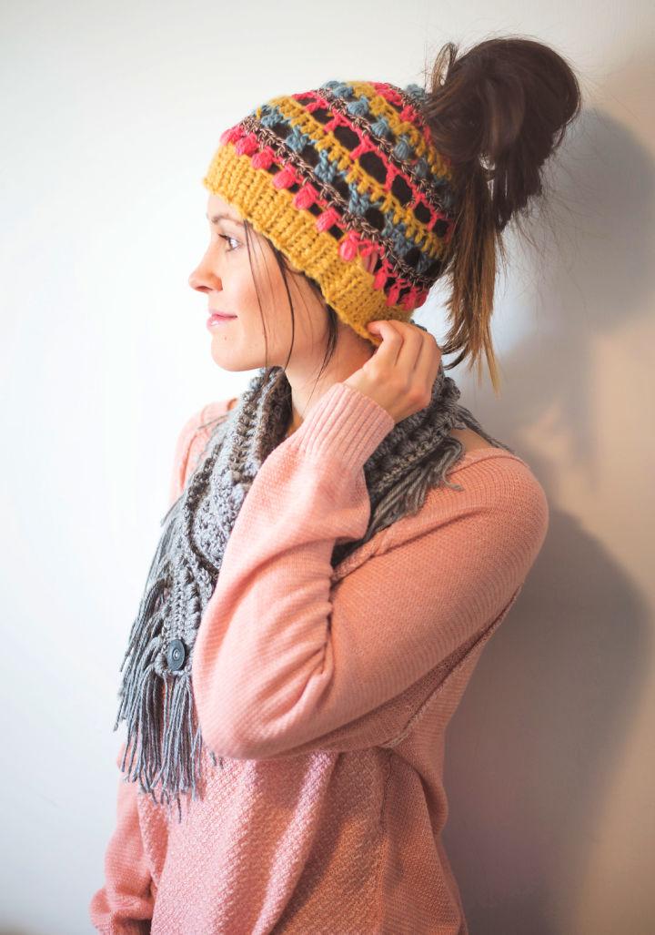 Quick and Textured Crochet Messy Bun Hat Pattern