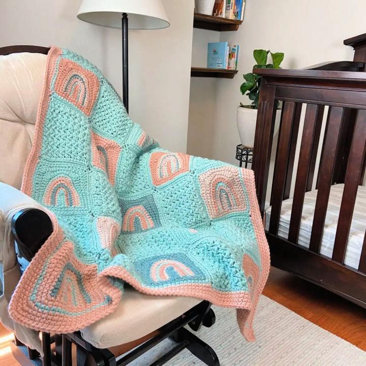 Rainbow Squares Crochet Baby Blanket Pattern