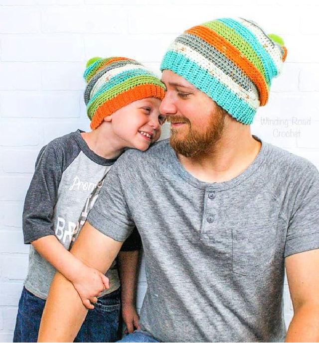 Really Easy Crochet Daddy and Me Slouch Beanie Pattern