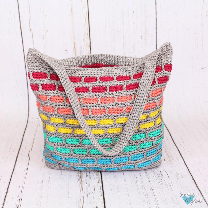 Crochet Mosaic Bricks Tote Bag - Step by Step Pattern