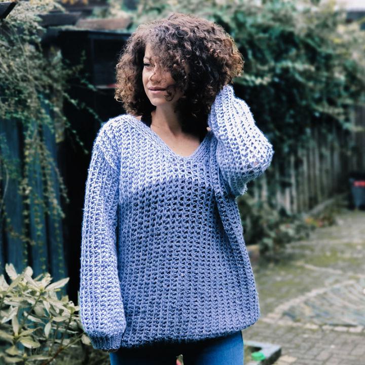 Tunisian Crochet Blue Moon Jumper Pattern for Adults