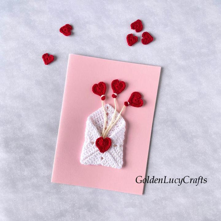 Crochet Romantic Heart Envelope Card for Birthday Gift