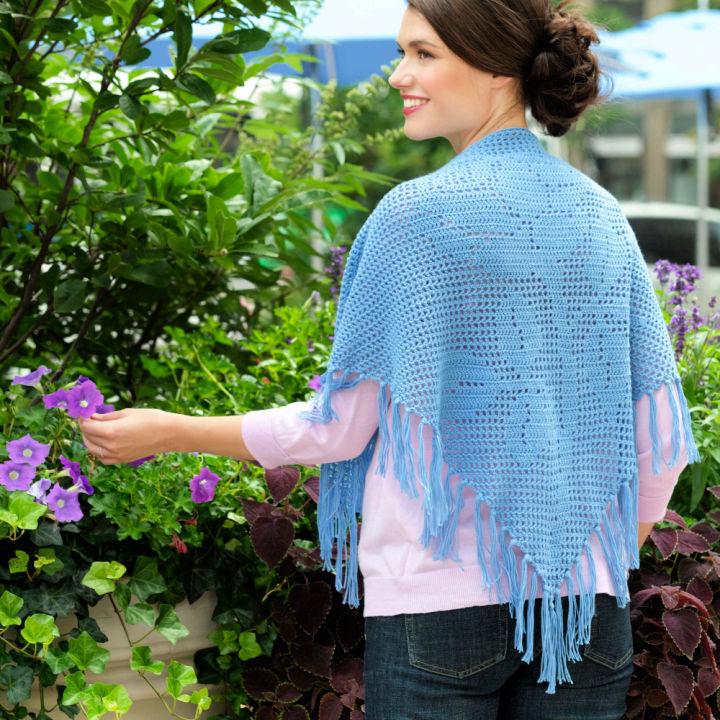 Crochet Rose Filet Triangle Shawl Pattern