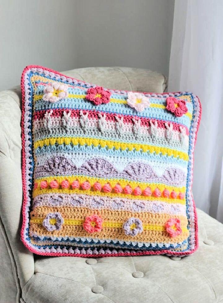 Crochet Sampler Style Spring Rhapsody Pillow Pattern