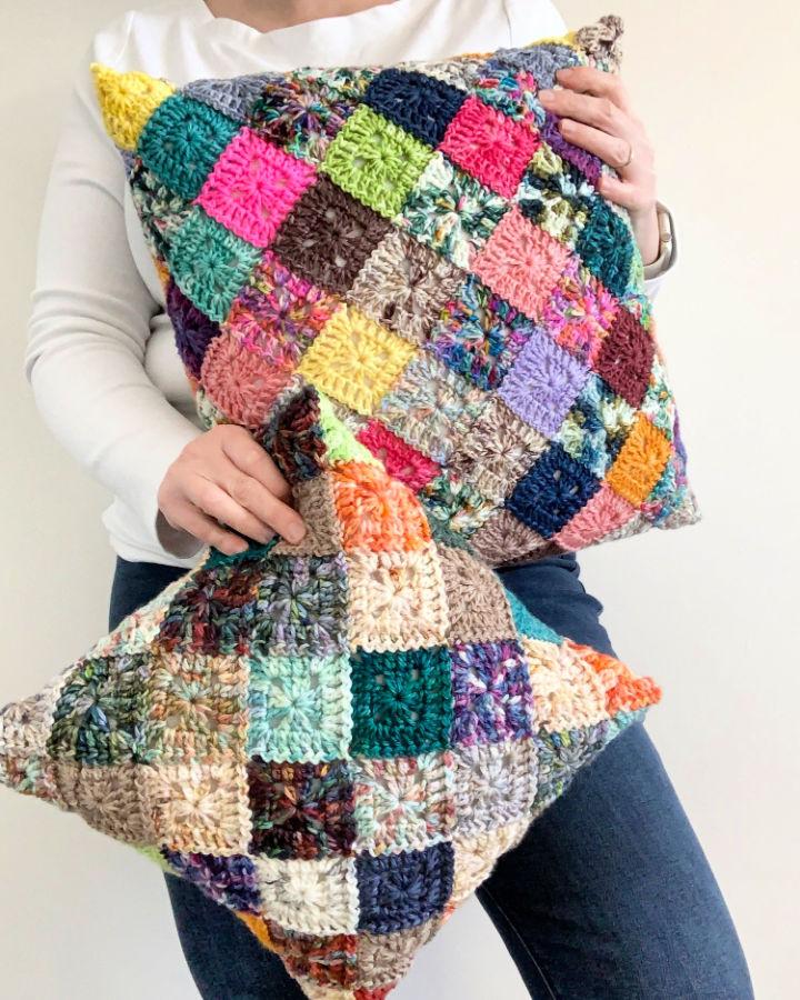 Crochet Solid Scrappy Granny Pillow Free Pattern