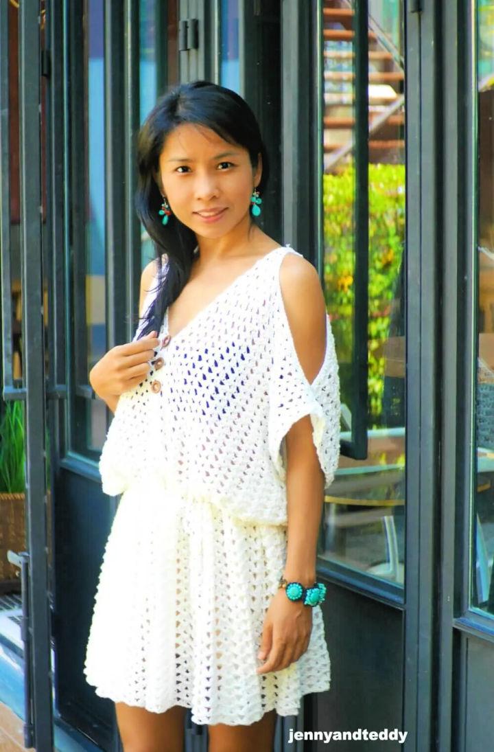 Crochet White Hippie Boho Mini Dress Cover Up Pattern
