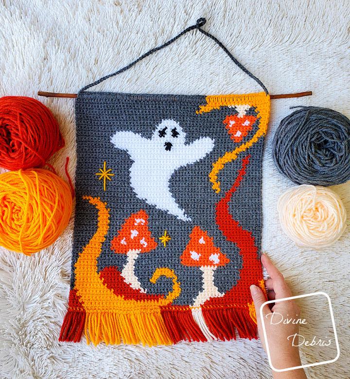 Crochet Ghost in the Mushrooms Wall Hanging Pattern