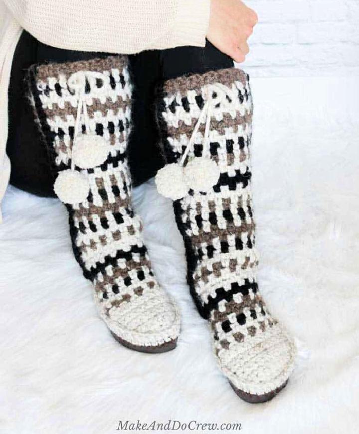 Crocheting Slipper Boots With Flip Flop Sole