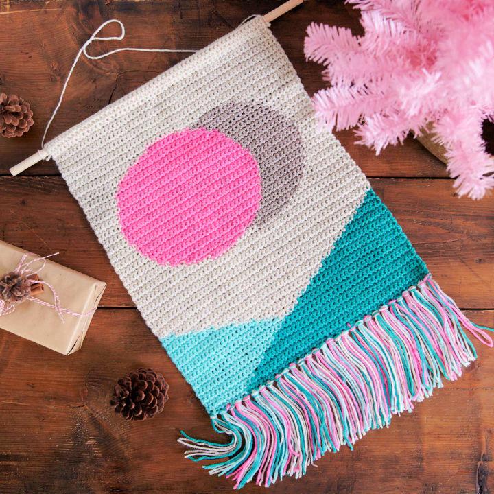 Sun Moon and Mountains Crochet Wall Hanging Pattern