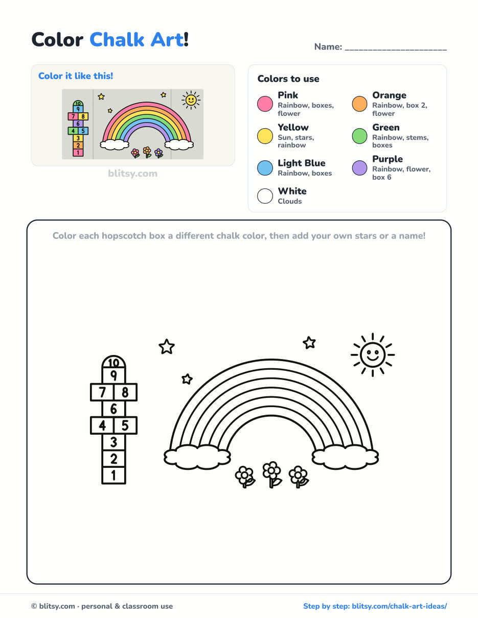 Chalk Art coloring page printable with color key - free PDF download
