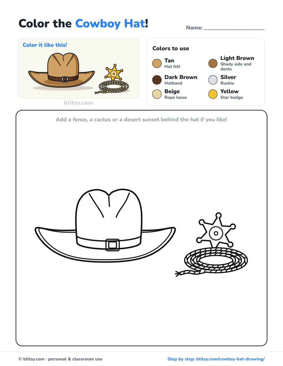 Cowboy Hat coloring page printable with color key - free PDF download