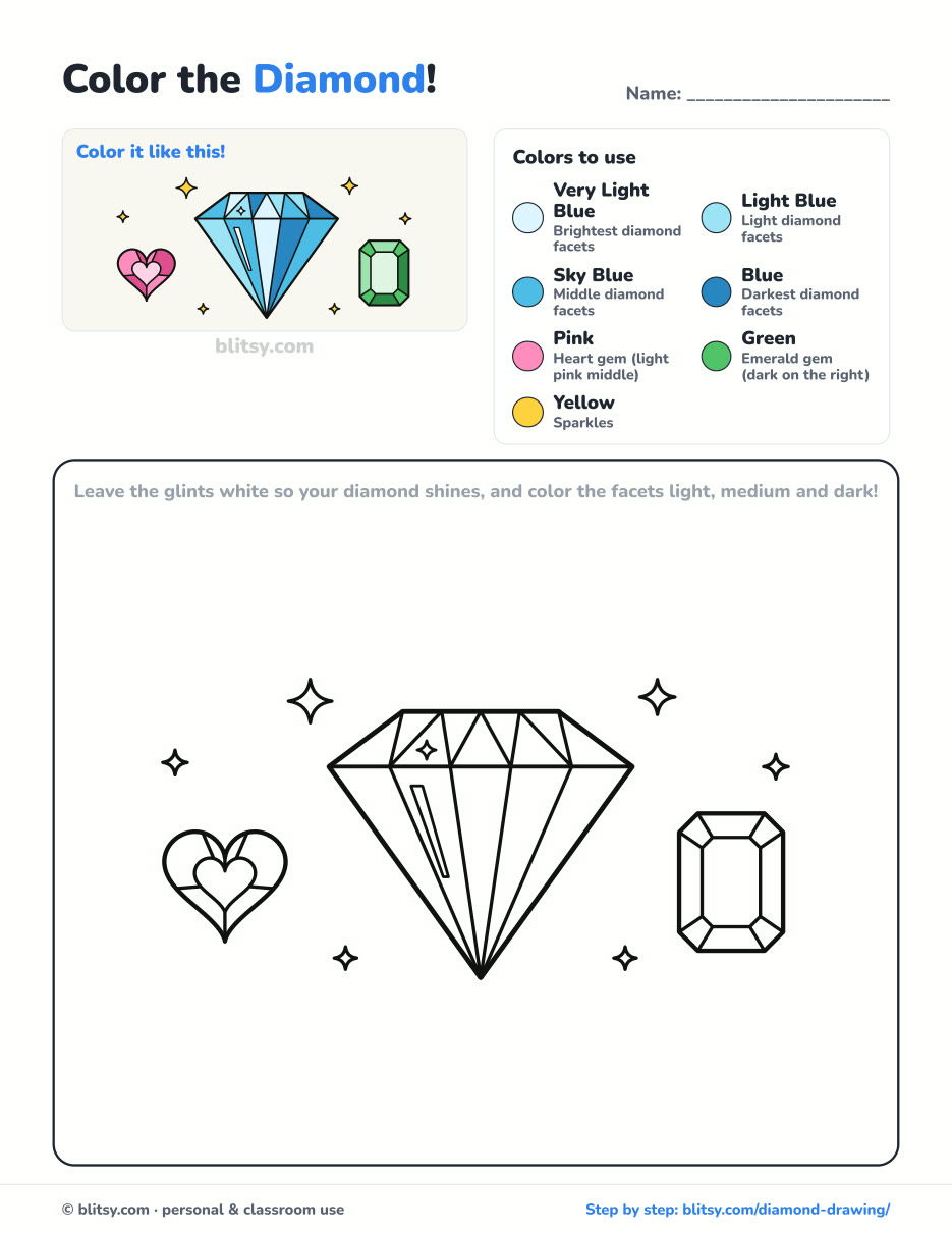 Diamond coloring page printable with color key - free PDF download