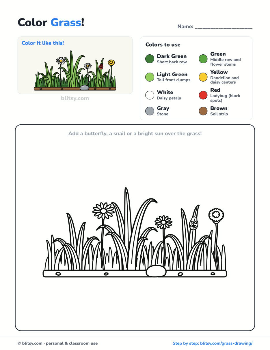 Grass coloring page printable with color key - free PDF download