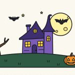 Halloween Drawing Step by Step (Cute Haunted House for Kids)