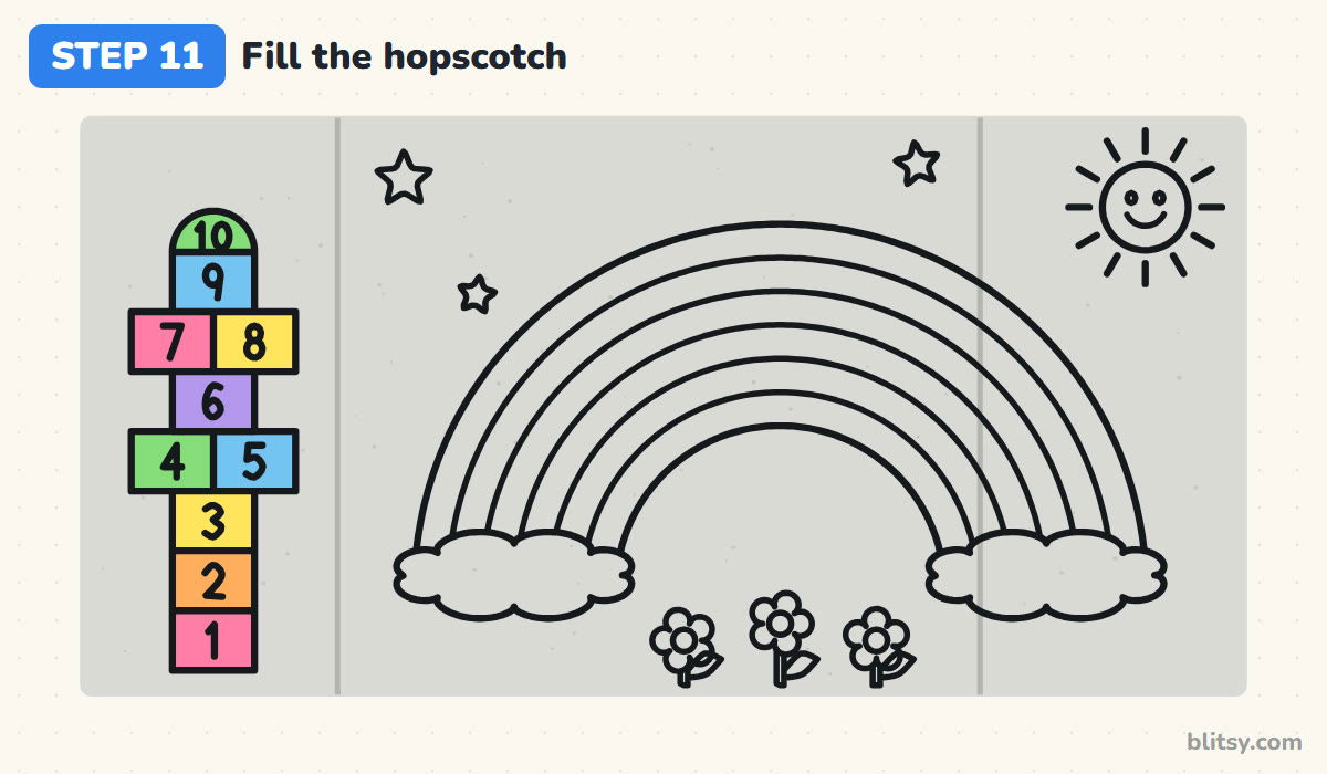 How to do chalk art step by step step 11 - fill the hopscotch boxes