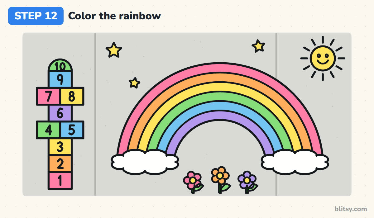 How to do chalk art step by step step 12 - color the rainbow and the sky