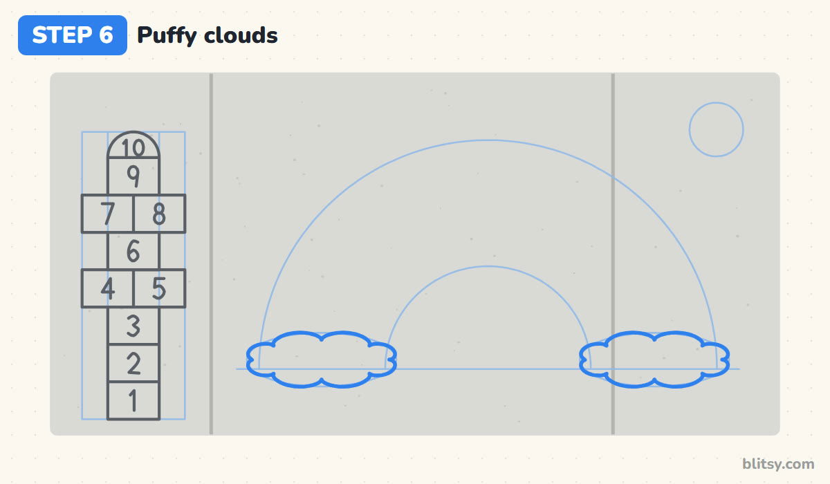 How to do chalk art step by step step 6 - draw two puffy clouds