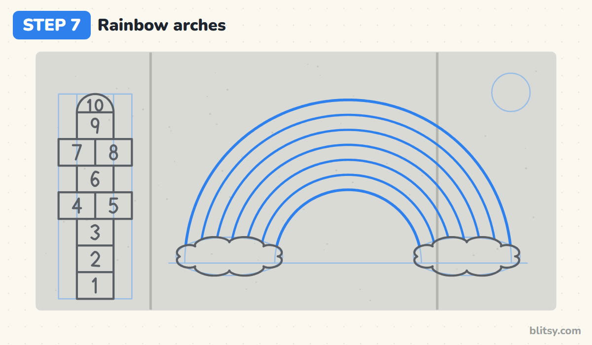 How to do chalk art step by step step 7 - draw the rainbow arches