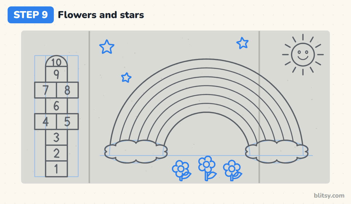 How to do chalk art step by step step 9 - add flowers and a few stars