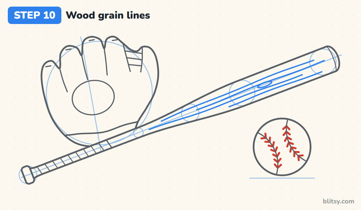 How to draw a baseball bat step by step step 10 - sketch the wood grain