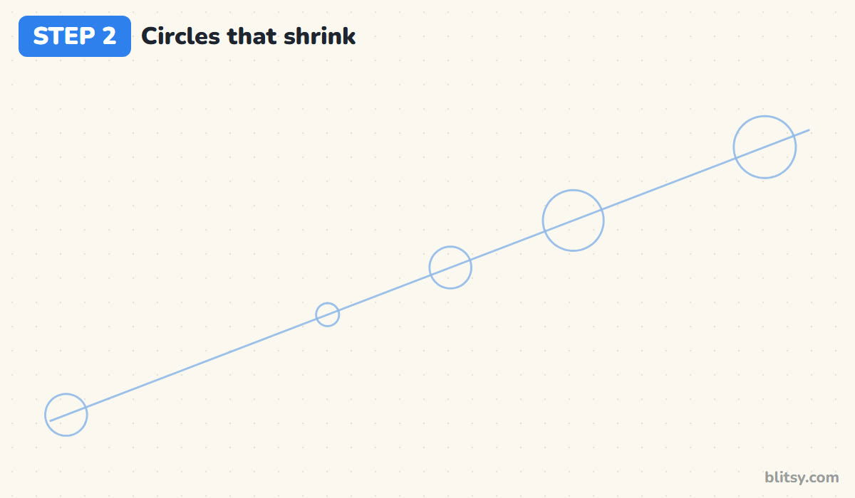 How to draw a baseball bat step by step step 2 - space out guide circles that shrink toward the handle