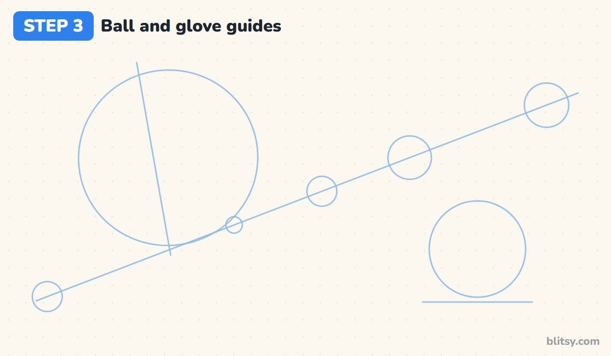 How to draw a baseball bat step by step step 3 - add guides for the ball and the glove